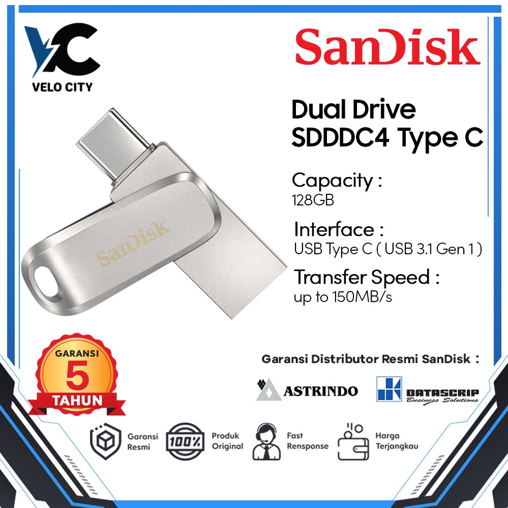 Sandisk Ultra Dual Drive Luxe USB Type-C Flashdisk 128GB SDDDC4 - ORIGINAL