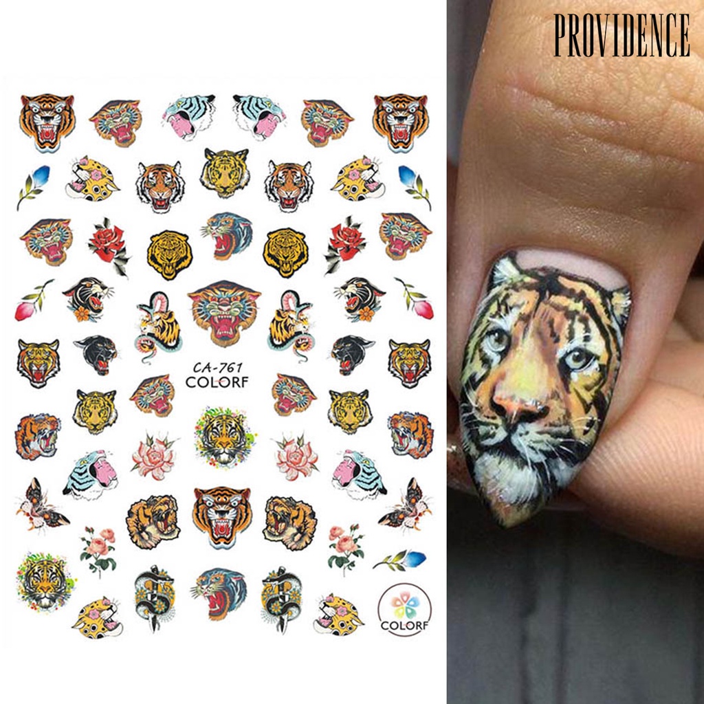 Providence 3pcs / Set Stiker Kuku 3d Ultra Tipis Motif Leopard / Macan Untuk Nail Art / Manicure