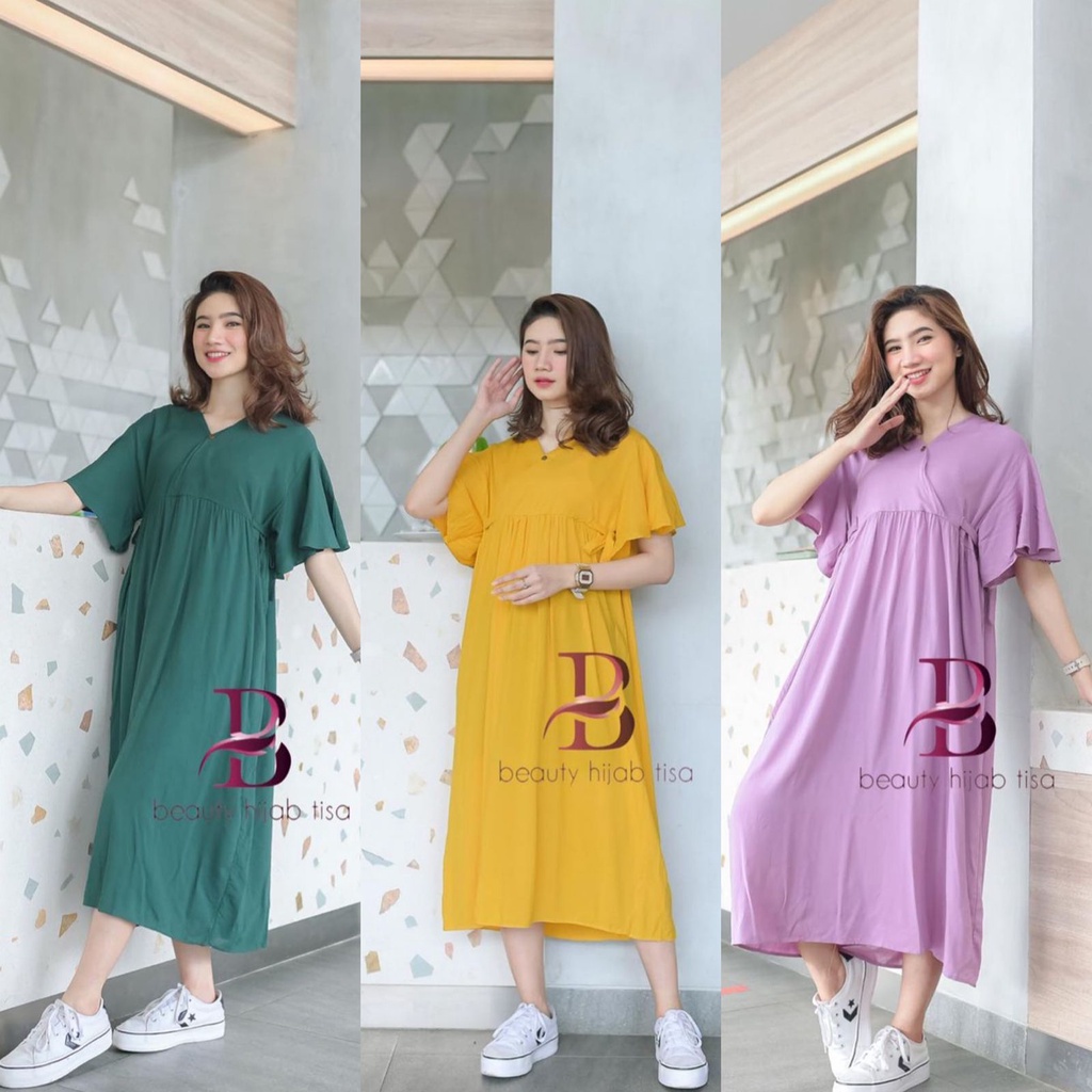 Daster Kimono Model Tangan Lonceng Polos Busui Dress kekinian Remaja Tali Samping Terbaru 2022 Rayon Premium Ukuran Jumbo Beautyhijab