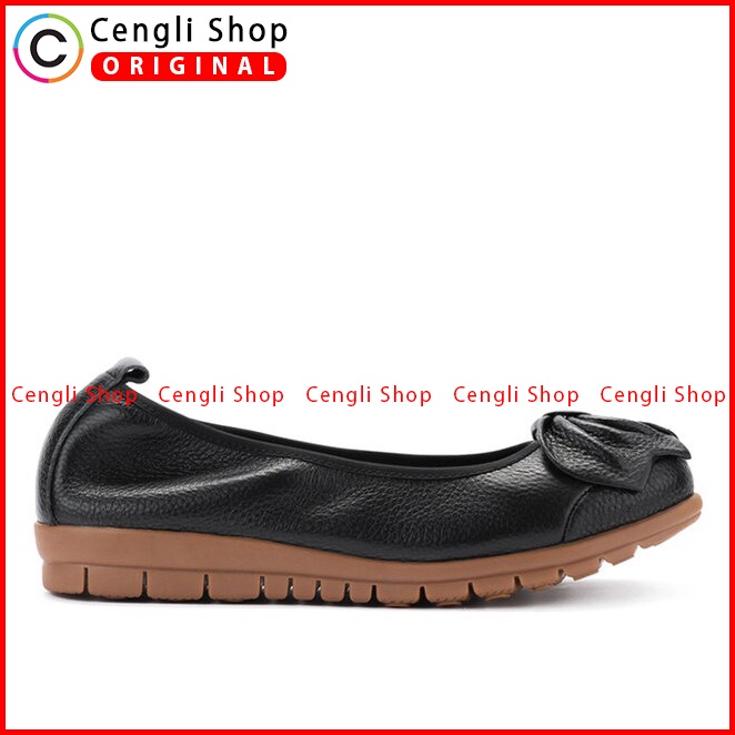 SEPATU FLAT KULIT ANDREW WANITA ORIGINAL CASUAL BRANDED HITAM ANW03