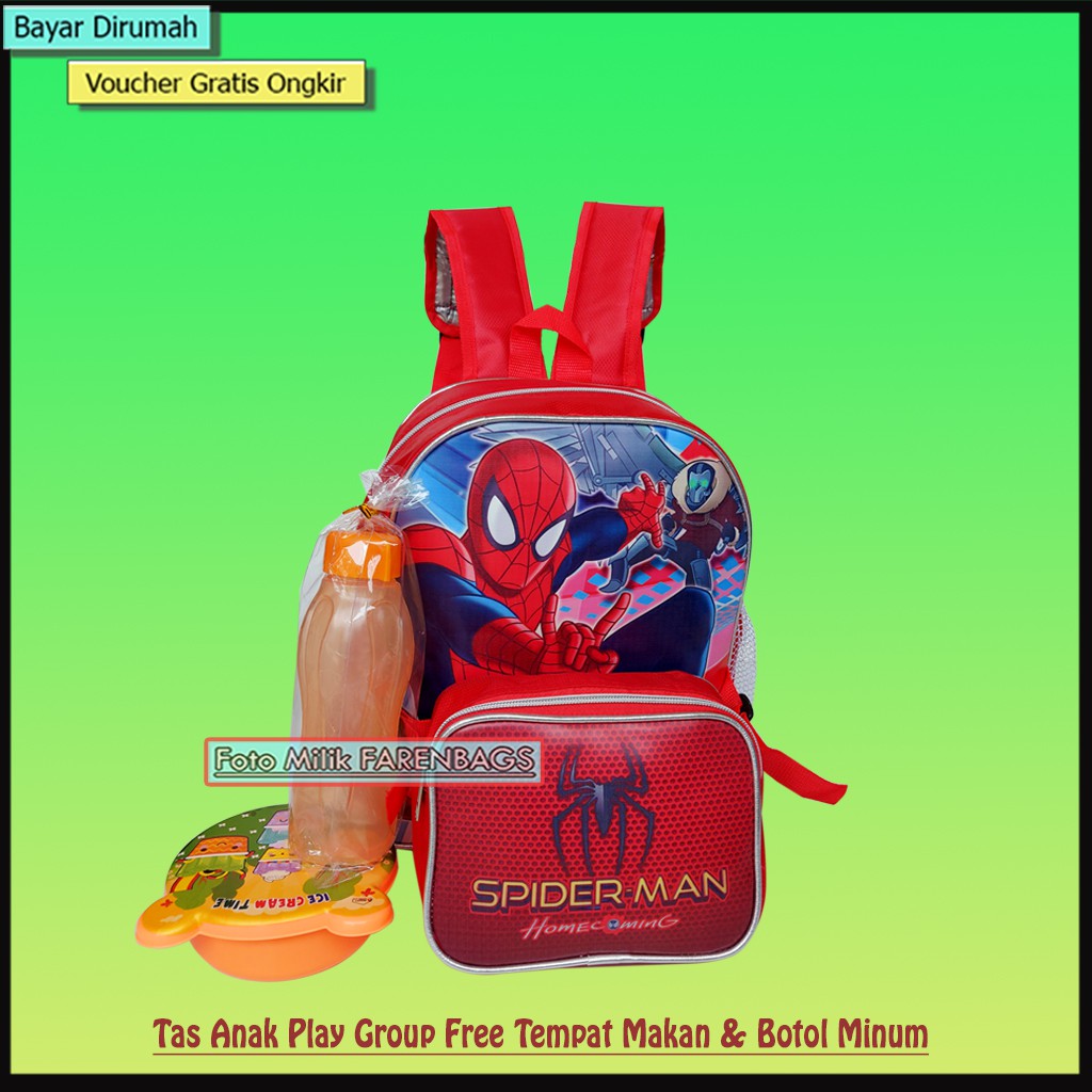 Tas Ransel Sekolah Anak Play Group 2 in 1 Free Botol Minum dan Tempat Makan Tas Anak laki-laki (Rul)