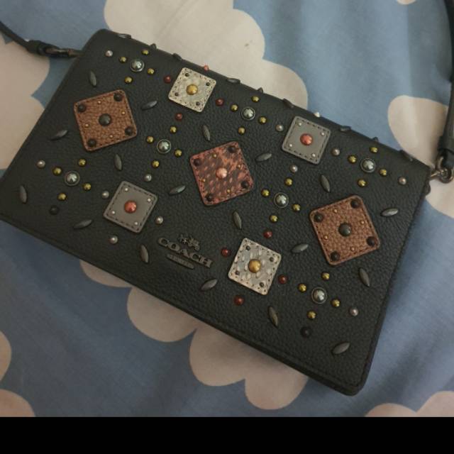 Coach F25681 Peairie Rivets Foldover Crossbody Clutch