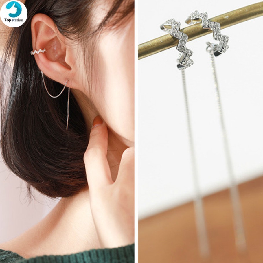 【COD Tangding】1pc Zircon Earring with Clip Korea Fashion Accessory Design Ear Studs