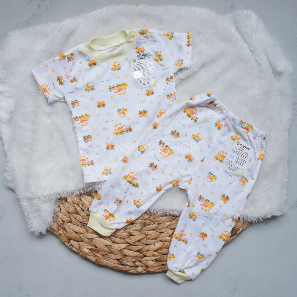 FLUFFY Setelan Oblong Pendek Panjang Bayi - Motif Train