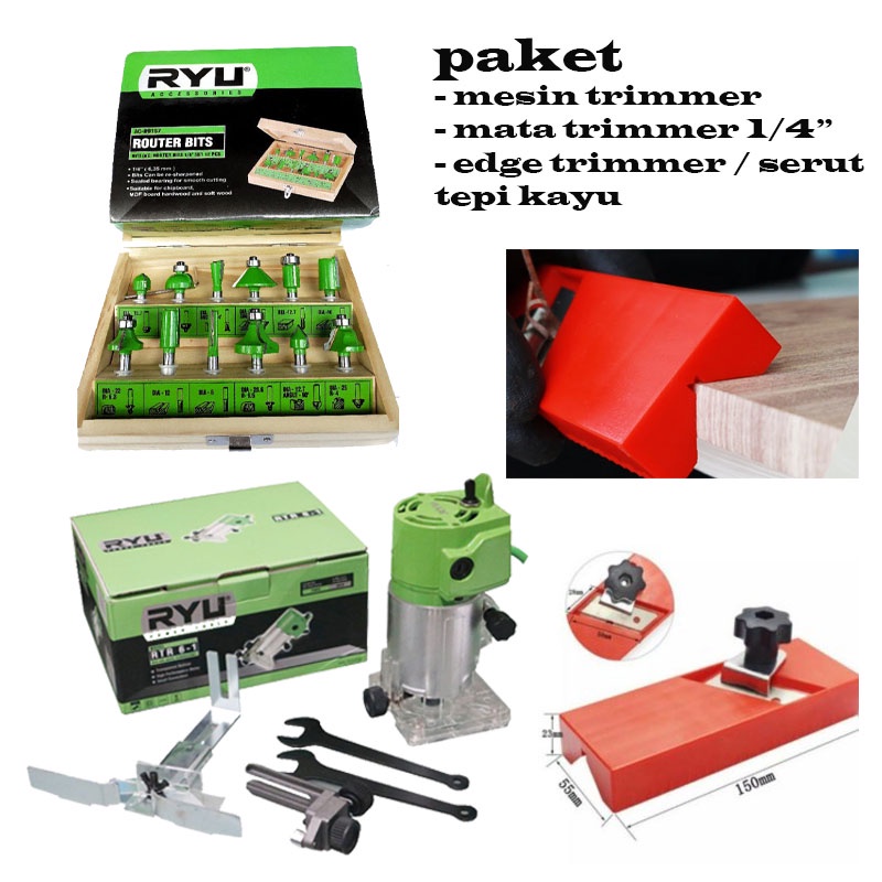 MURAH!!!Paket Tukang Kayu Mesin Profil router Trimmer Kayu 6mm 1/4inc / Mata Router Bit Trimmer Kayu Set 1/4&quot; / EDGE Trimmer Manual Serut Perapih Tepi Kayu HPL