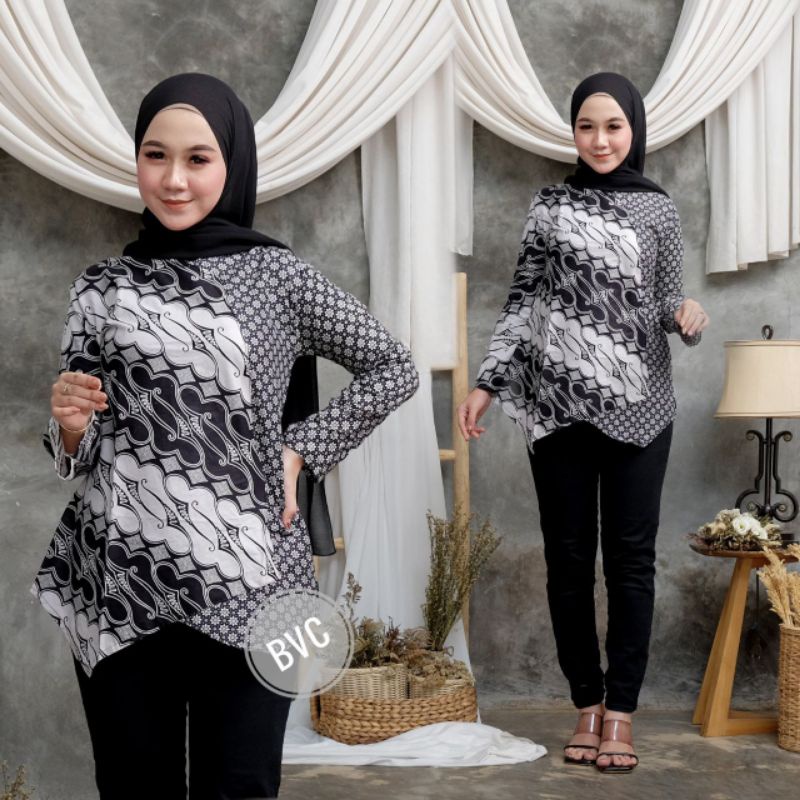 Batik wanita ASJ SA HRB026 Kenongo Kemeja Tosca Pendek-Atasan JT