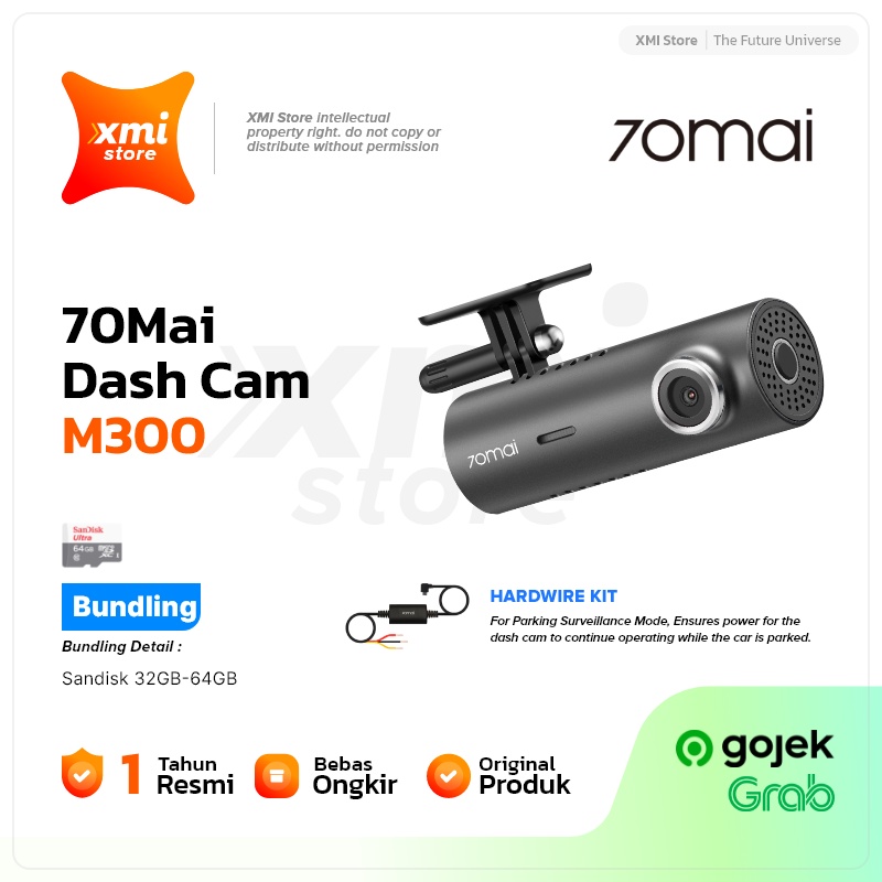 70mai Dash Cam M300 1296P FOV 140° Night Vision 70mai M300 Garansi
