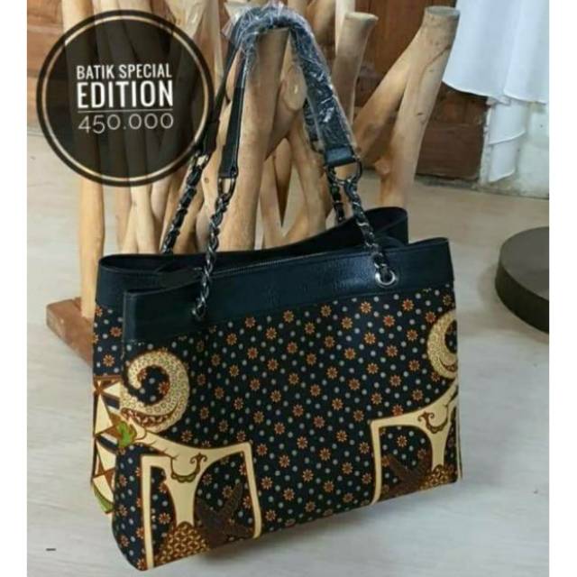 CHANTIKE TOTE BAG BATIK, TAS  BATIK WAYANG, TAS BATIK MIX KULIT ASLI, TOTE BAG WAYANG