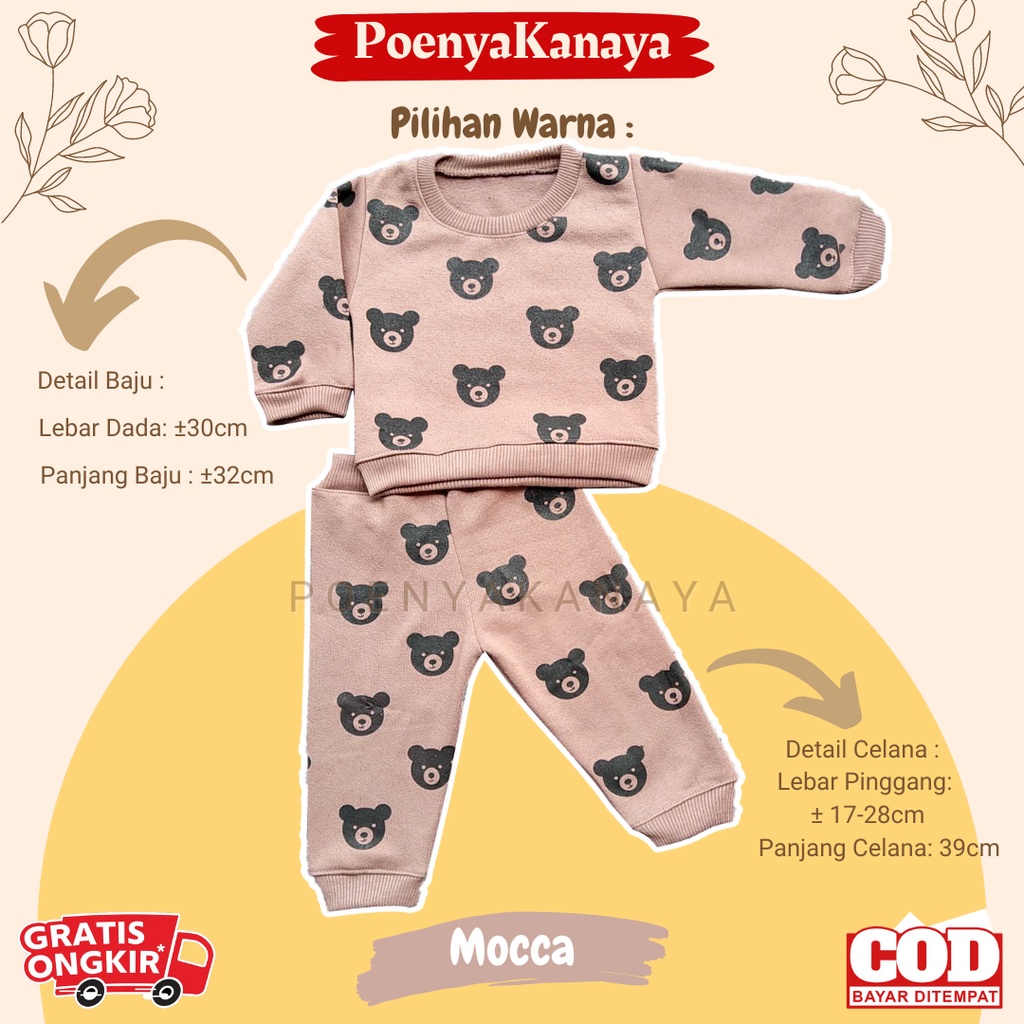 Setelan Sweater Jaket Bayi Anak Panjang KEPALA BERUANG HBc Size 6-18 Bulan SPY56