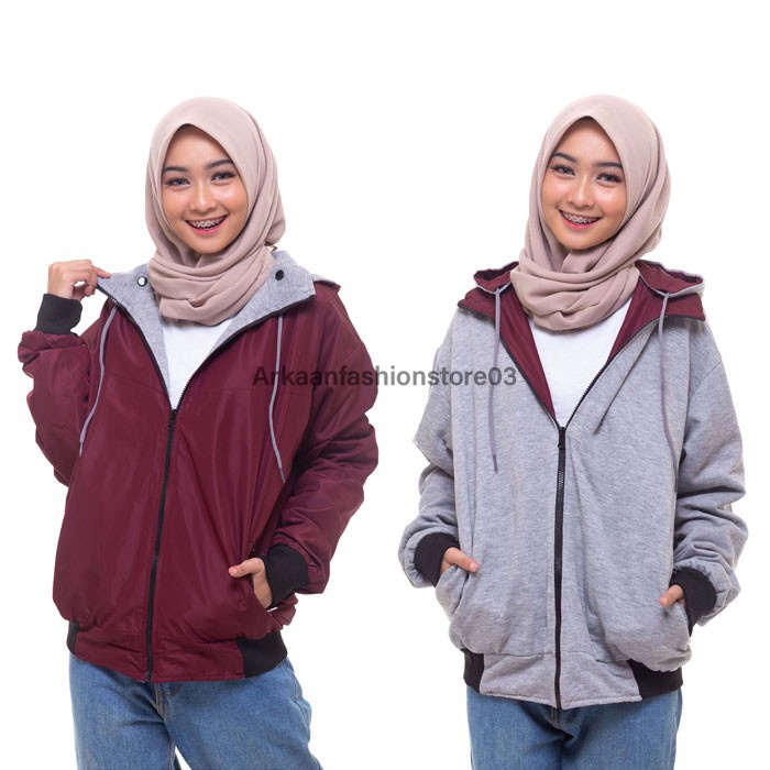 AKN JAKET HOODIE BOLAK BALIK WANITA / JAKET WANITA 2 IN 1 TERBARU / JAKET WANITA IMPORT TERMURAH