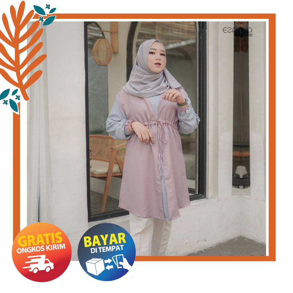 Ezpata Tunik Big Size Jumbo LD 120 Muslim Hijab Resleting Dada Cardi Nempel Terbaru