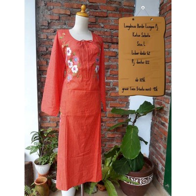 Daster Bordir Longdres ukuran L Kain Katun Sabata
