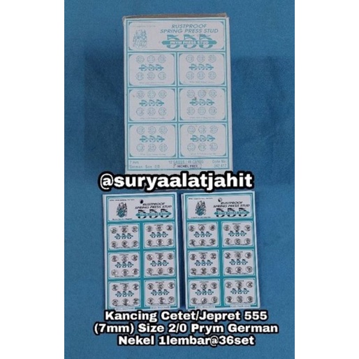 Kancing jepret 555 (7mm) Size 2/0 Prym Nekel @1lbr =rp.8.500/36set