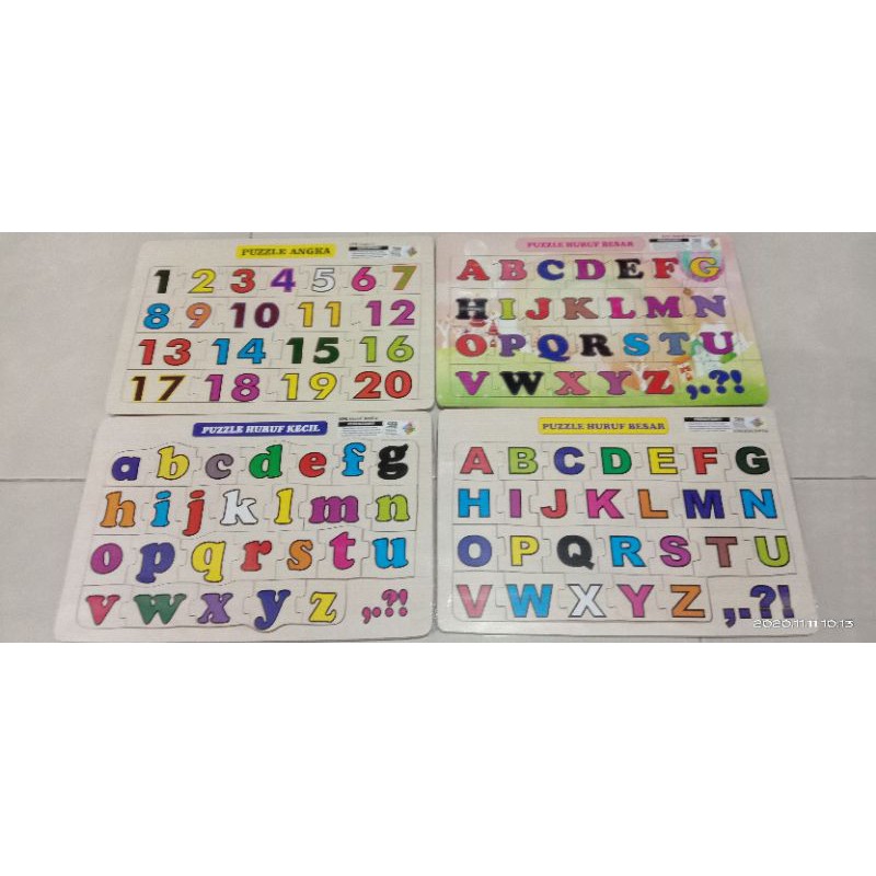 puzzle angka, huruf abjad, huruf hijaiyah