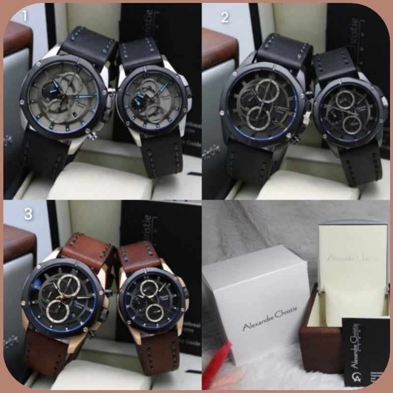 Jam Tangan Couple Alexandre Christie AC 6589 Leather Strap |AC6589|
