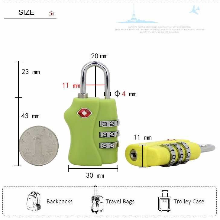 Gembok Koper TSA Kode Angka 3 Digit Padlock - TSA