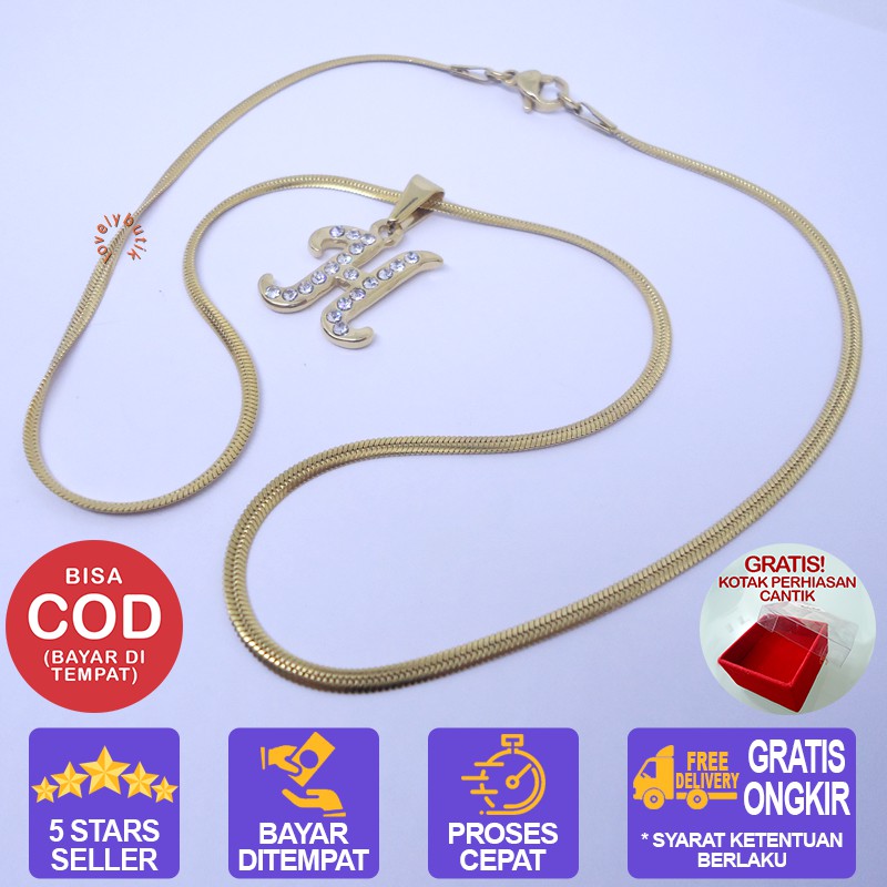 Lovelybutik Honey Kalung Huruf Titanium Anti Karat Inisial H Uk 45 cm BONUS KOTAK PERHIASAN