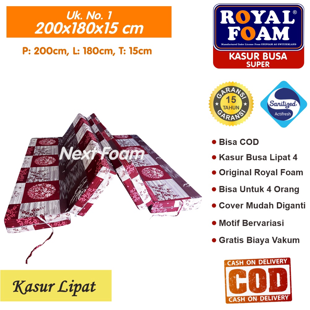 Kasur Busa Lipat Royal Foam Ukuran No 1 200x180x15 cm Tebal 15 cm D23 ORIGINAL Garansi 15 Tahun