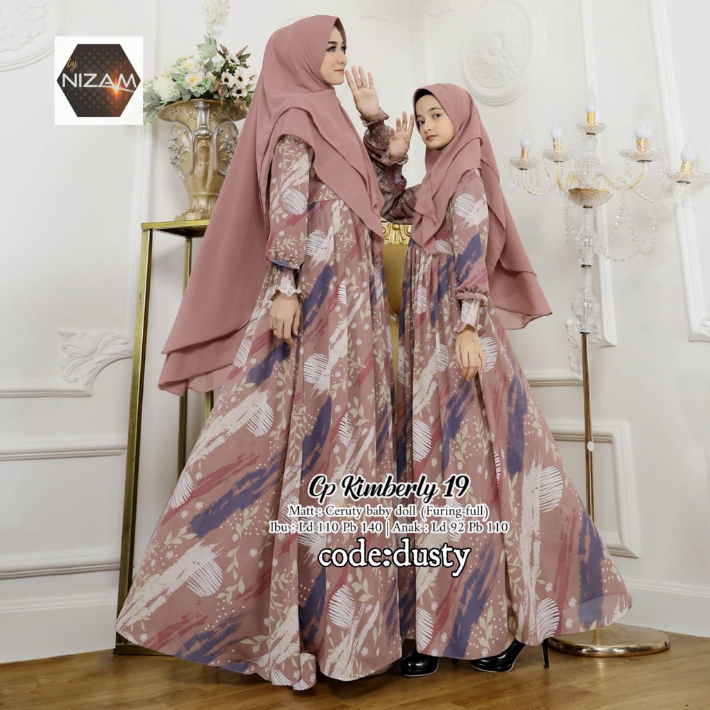 Gamis Couple Ibu dan Anak Perempuan Bahan Ceruti Full Motif Terbaru Lebaran 2021
