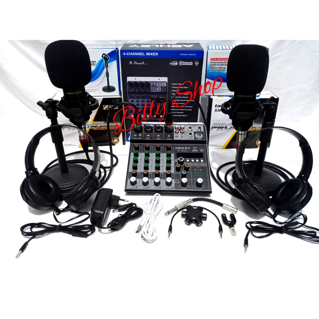 PAKET PODCAST 2 MIC BM 800 MIXER M HOUSE 4 STAND MIC DUDUK PODIUM