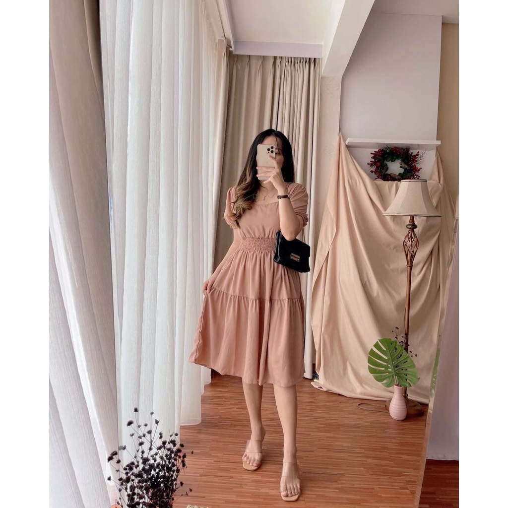 Basic id fashion COD Dres korea syle joana / Midi Dres wanita polos smock