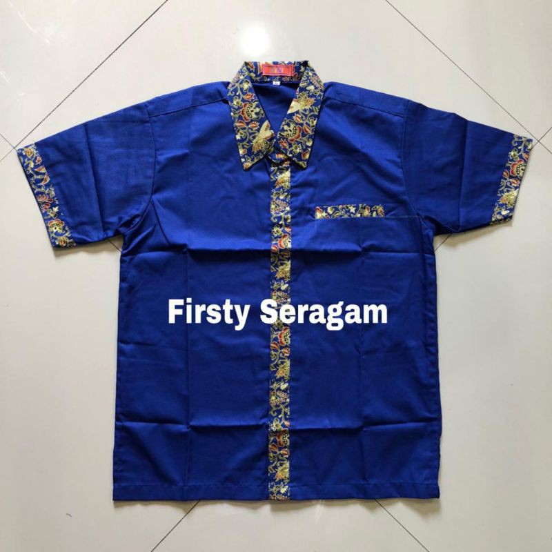 Seragam kerja kombinasi batik kemeja pria wanita bisa tambah bordir seragam toko seragam cafe