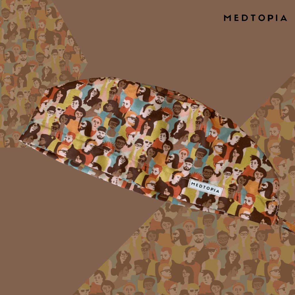 Surgical cap crowd - topi bedah abstrak coklat premium motif unik