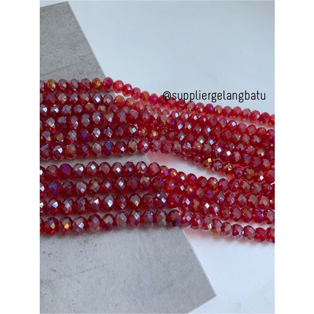 Crystal Ceko 12mm RED QUARTZ MERAH beads manik donat rondelle grosir bahan kalung gelang anting strap mask kerajinan tangan craft citayam fashion week etink vintage elegan bali manik crystal