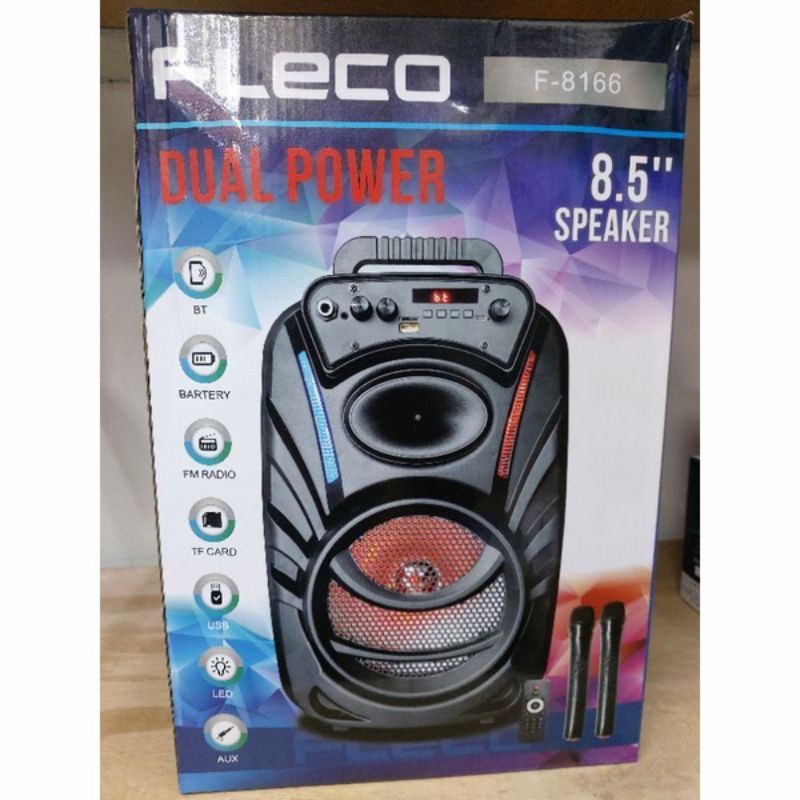 COD SPEAKER BLUETOOTH WIRELESS 8'5 INCH FLECO F-8166 BONUS DUA MIC WIRELESS X-BASS//SPEAKER WIRELESS FLECO F-8166//SPEAKER KARAOKE X-BASS//SPEAKER SALON AKTIF