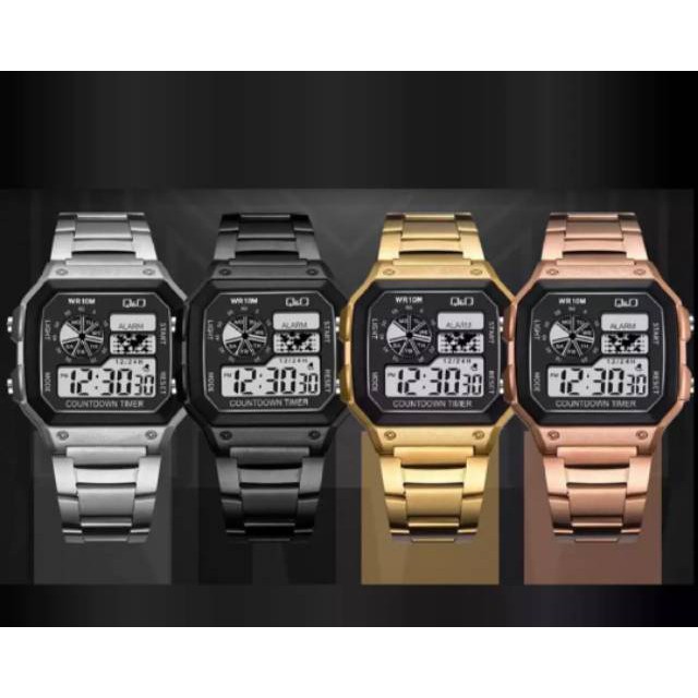 Jam Tangan Pria Kasual Sport Digital QQ Segi Strap Rantai Steel