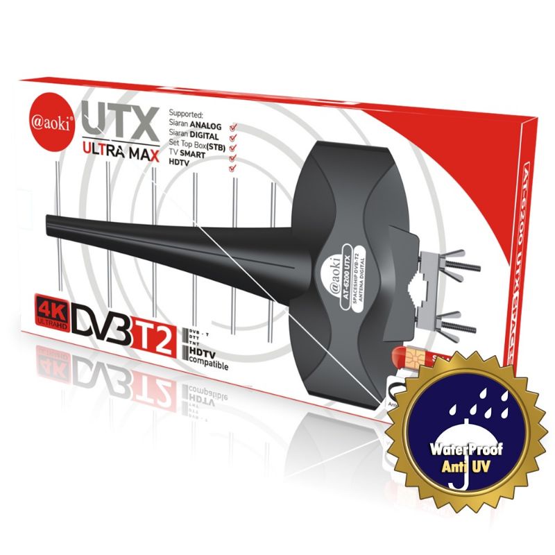 ANTENA DIGITAL OUTDOOR/LUAR AOKI AT6200 UTX DILENGKAPI  BOOSTER DAN KABEL 10 M