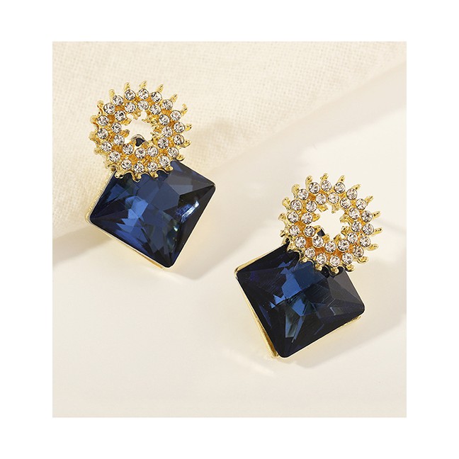 LRC Anting Tusuk Fashion Sapphire Geometric Square Diamond Alloy V13508