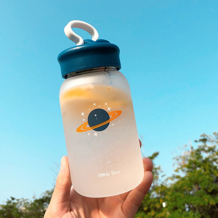 TERLARIS Botol Minum Kaca Serbaguna Portable Lucu Motif Korea - Planet