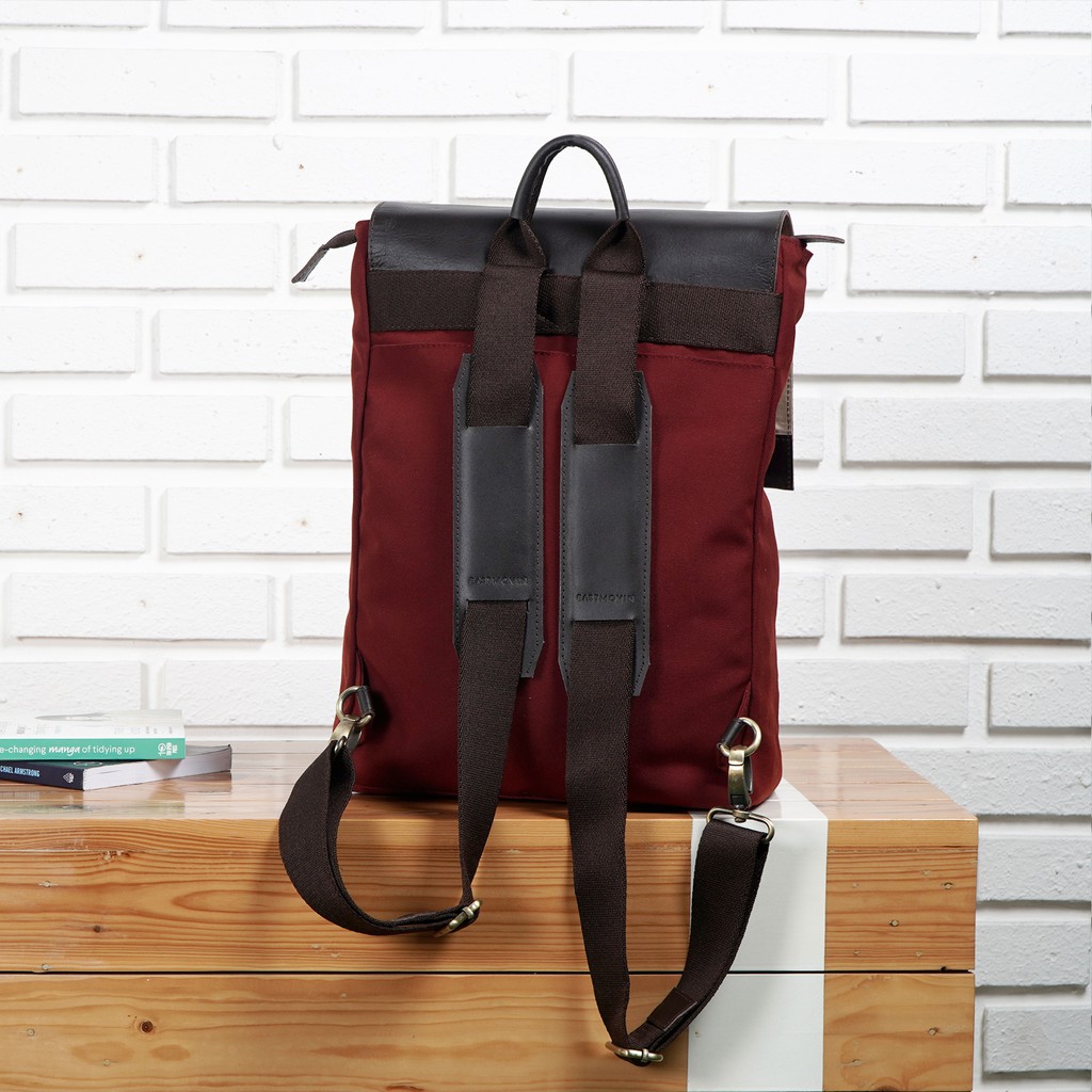 Tas Ransel Backpack Kerja Kantor Kuliah Laptop Jepang Pria Wanita Kanvas Kulit ASLI Tahan Air Ori Cooper Maroon