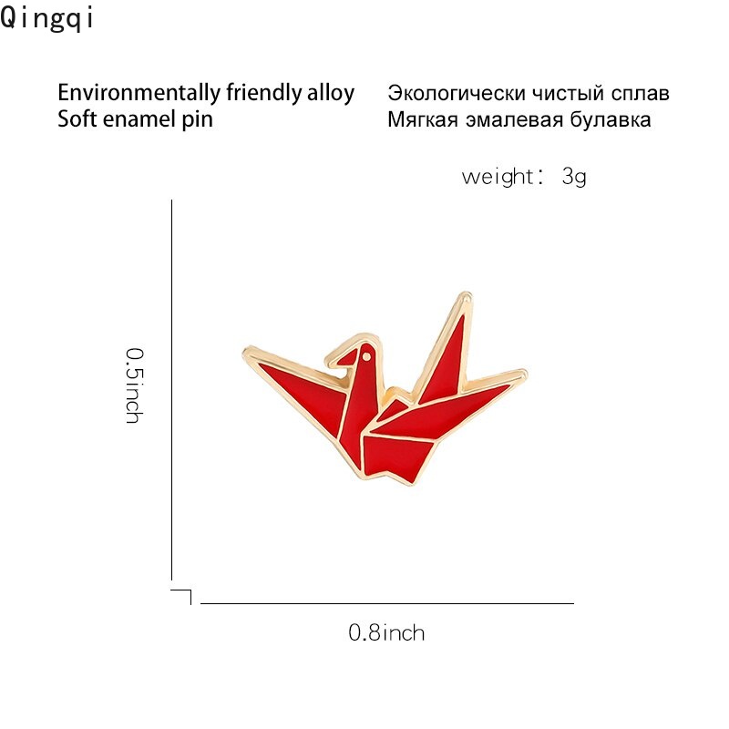 Bros Pin Enamel Bentuk Origami Burung Kertas Warna Putih Merah Untuk Hadiah Teman