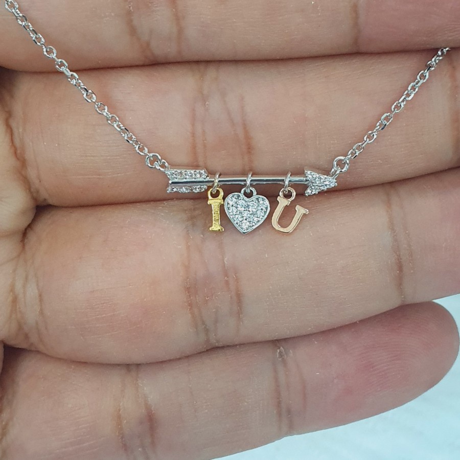 kalung siem model panah i love u variasi putih emas 75% 750 75 % 17k