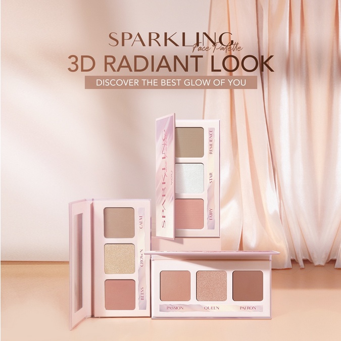 ❤ jselectiv ❤ YOU 3 in 1 Sparkling Face Palette for 3D Radiant Look | Palet Kontur + Blush + Highlight TERBARU dari Y.O.U