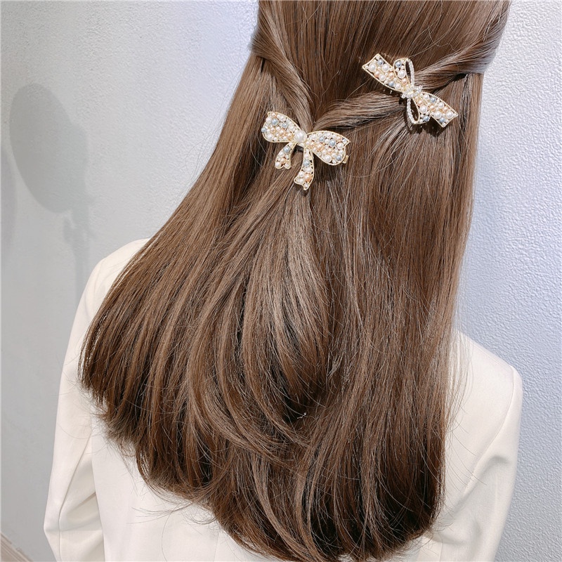 Jepit Rambut Bentuk Pita Aksen Mutiara Dan Berlian Imitasi Untuk Musim Panas