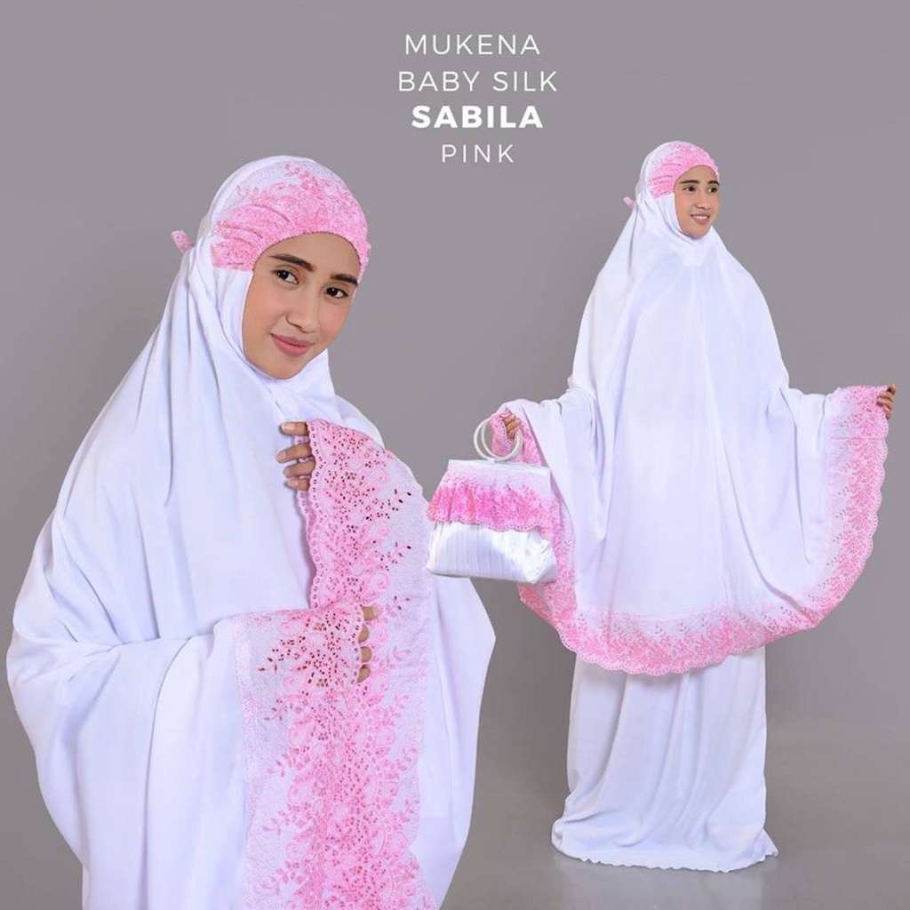 MUKENA DEWASA JUMBO BORDIR POLOS BABY SILK SABILA PREMIUM TRAVEL PROMO MURAH FREE TAS