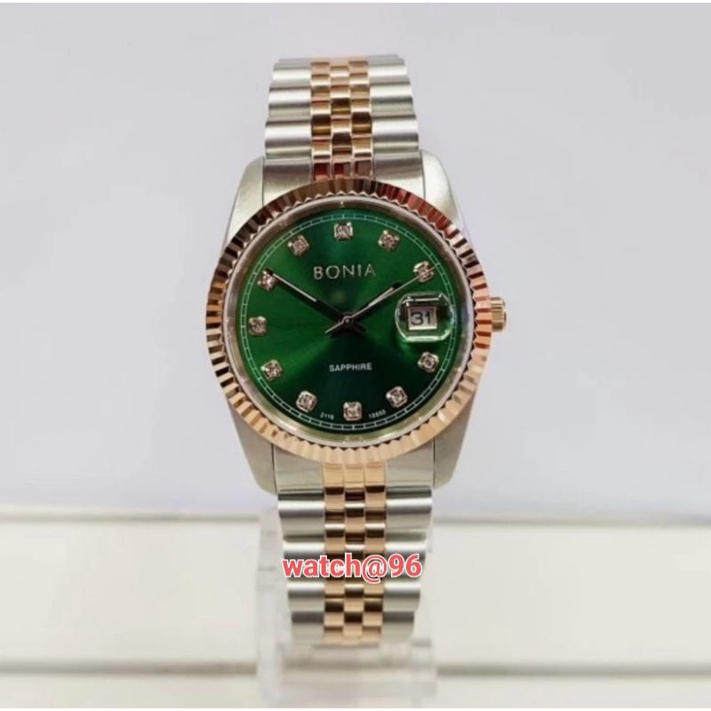 100% ASLI JAM WANITA BONIA SAPPHIRE  BNB10550-1697 SILVER RG DIAL GREEN ORIGINAL