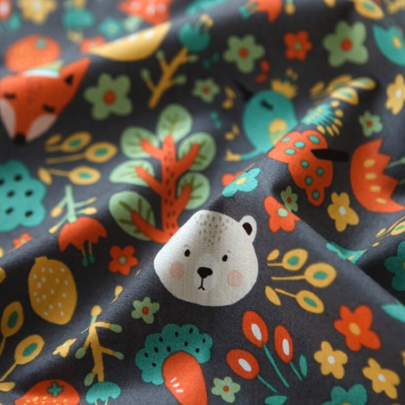 Kain Katun Motif Print Kartun  Kelinci  beruang burung rubah 