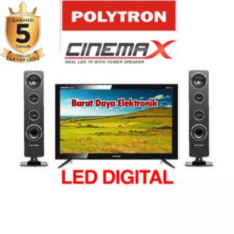 LED POLYTRON DIGITAL 24 INCHI TV LED DIGITAL 24 inch USB Movie HDMI DVB-T2 PLD24TV1855 + SPEAKER TOWER DIGITAL TERBARU