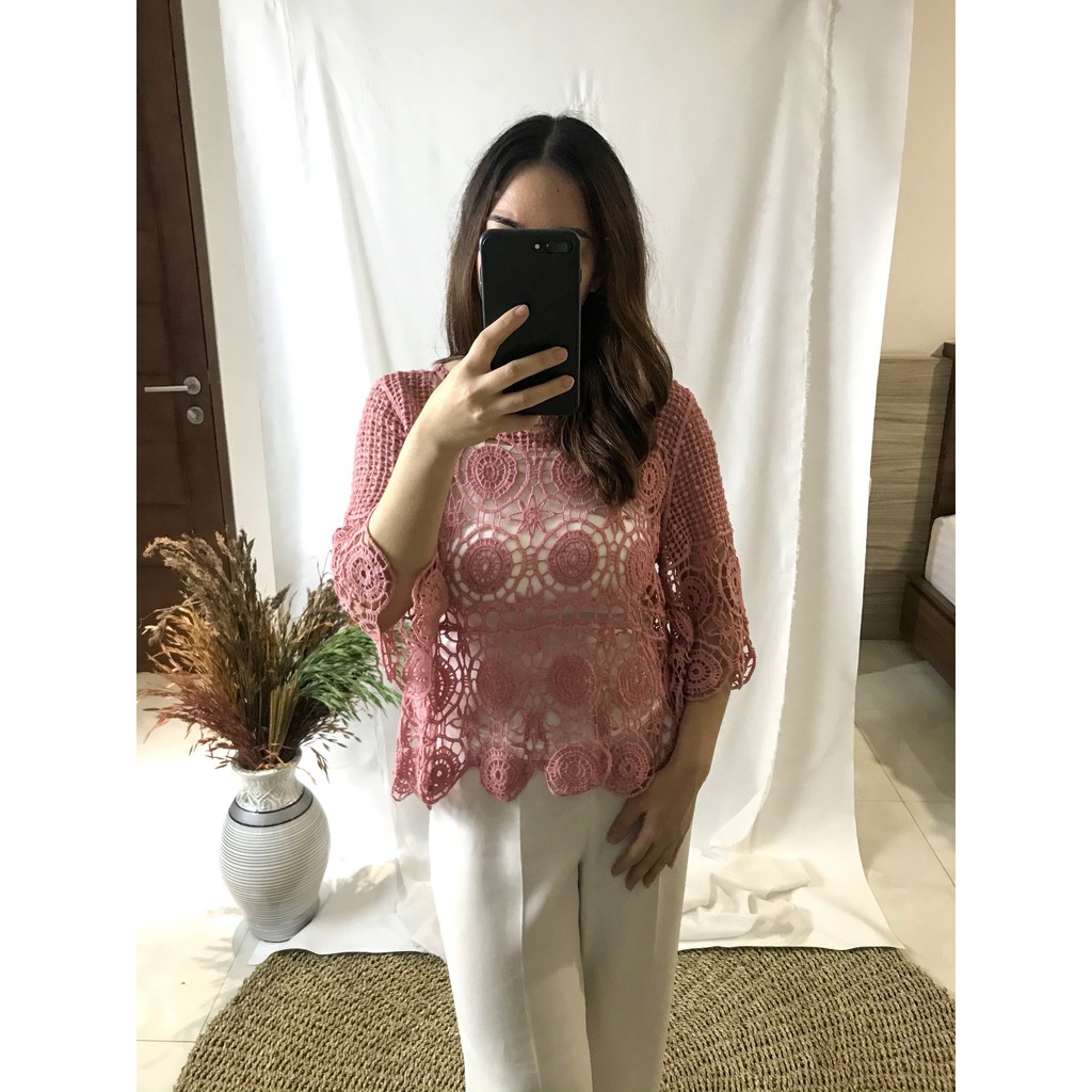 [BISA COD] ELENA TOP - Atasan Casual Blouse Outer Rajut / Baju Bangkok Premium Import (termasuk tank