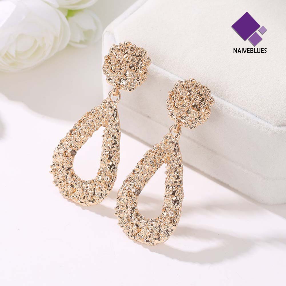 Anting Stud Desain Tetesan Air Geometris Timbul Rongga Gaya Bohemia Untuk Perhiasan Wanita