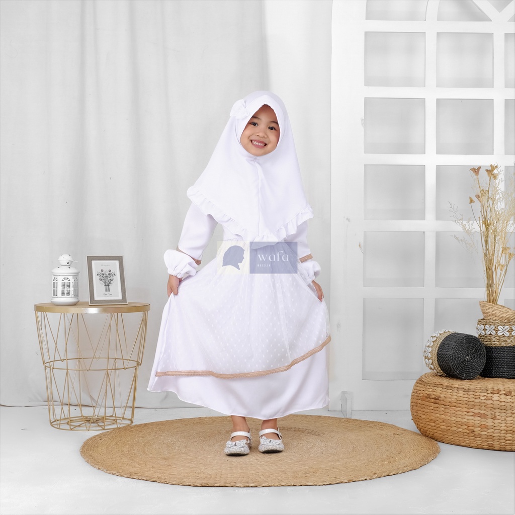 FREE HIJAB gamis anak syari set hijab warna putih gamis anak 3-10 tahun set jilbab gamis anak peremp