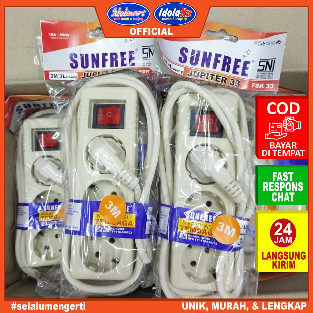 IDOLMART Stop Kontak 3 lubang Jupiter /Colokan Jupiter / Sunfree Surabaya