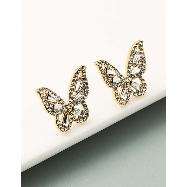 LRC Anting Tusuk Fashion Zircon Butterfly Alloy Hollow Earrings K69820