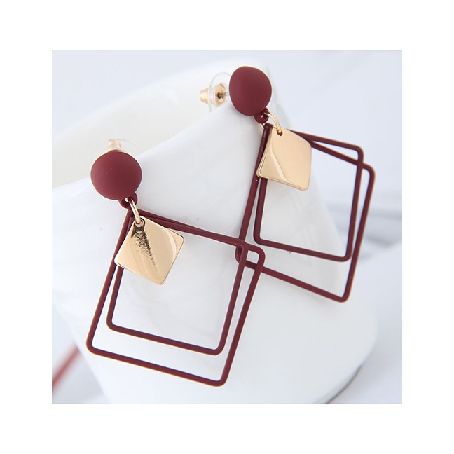 LRC Anting Tusuk Fashion Square Shape Decorated Earrings A56288