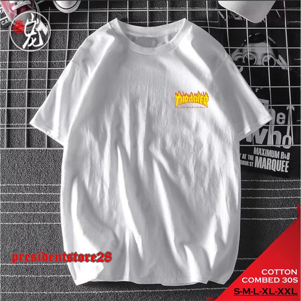 KAOS TSHIRT DISTRO THRASHER / KAOS THRASHER FLAME PREMIUM / KAOS THRASHER PRIA WANITA / KAOS THRASHER SMALL