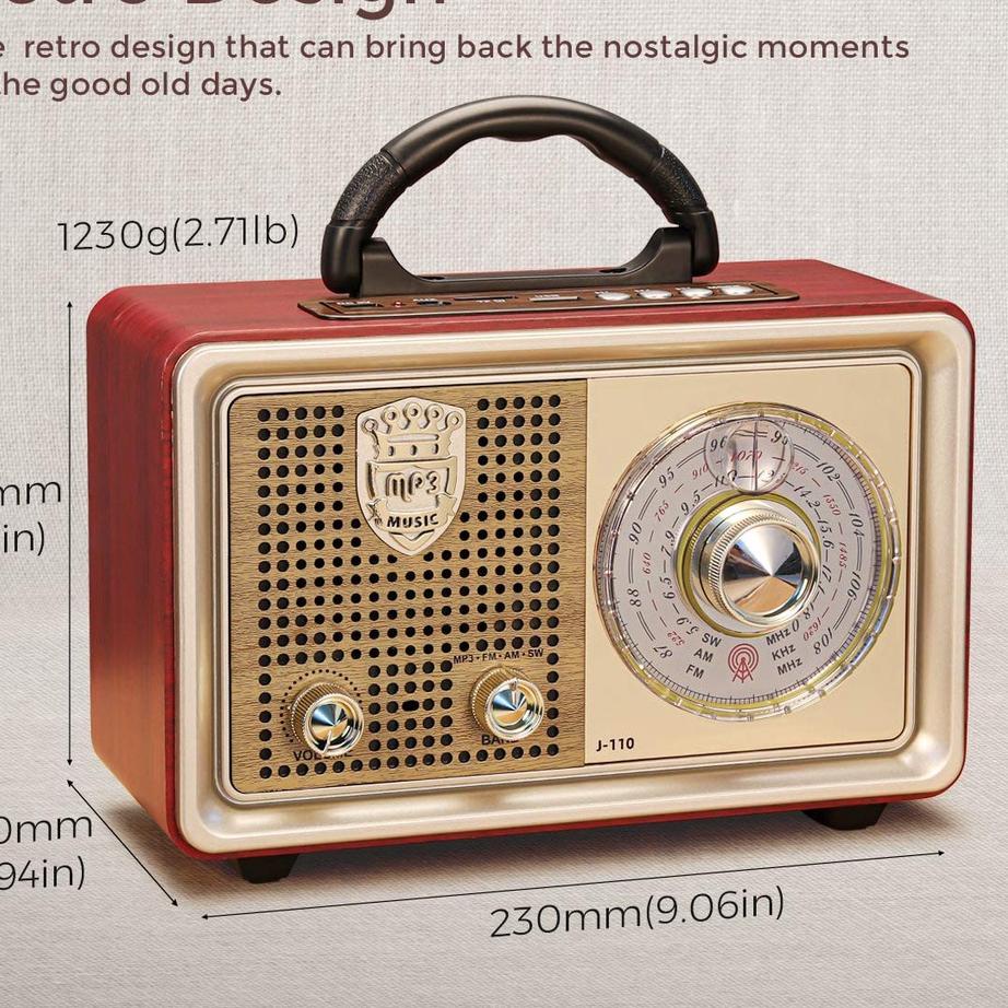 Terbaru.. Radio Portabel 110BTS Retro FM/AM/SW Radio Speaker System dengan BT USB TF Card Player 100